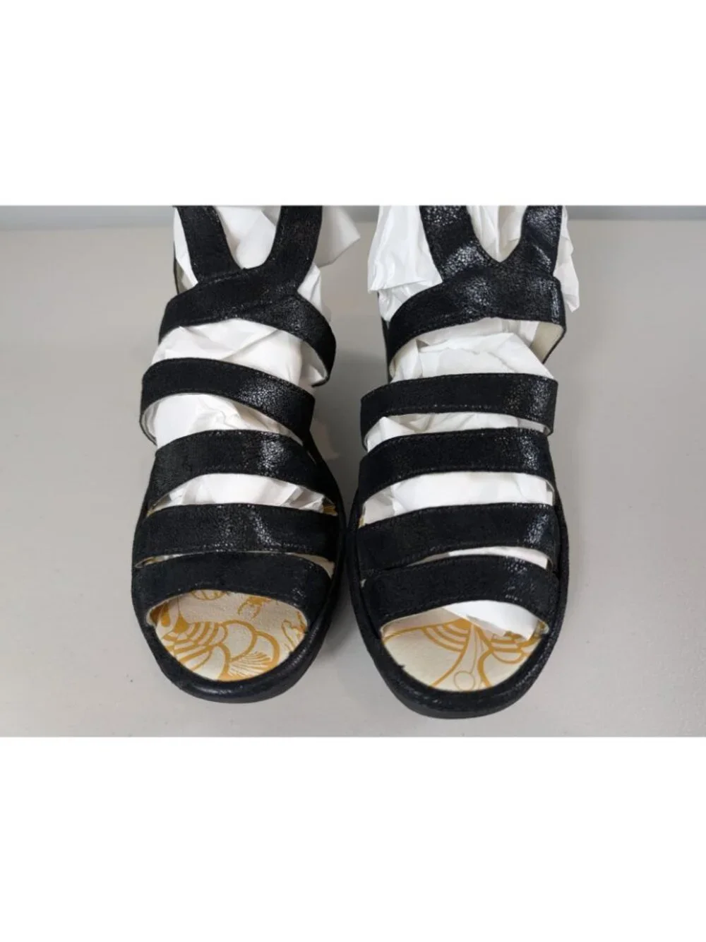 Fly London black leather wedge heels women's size 10-10.5